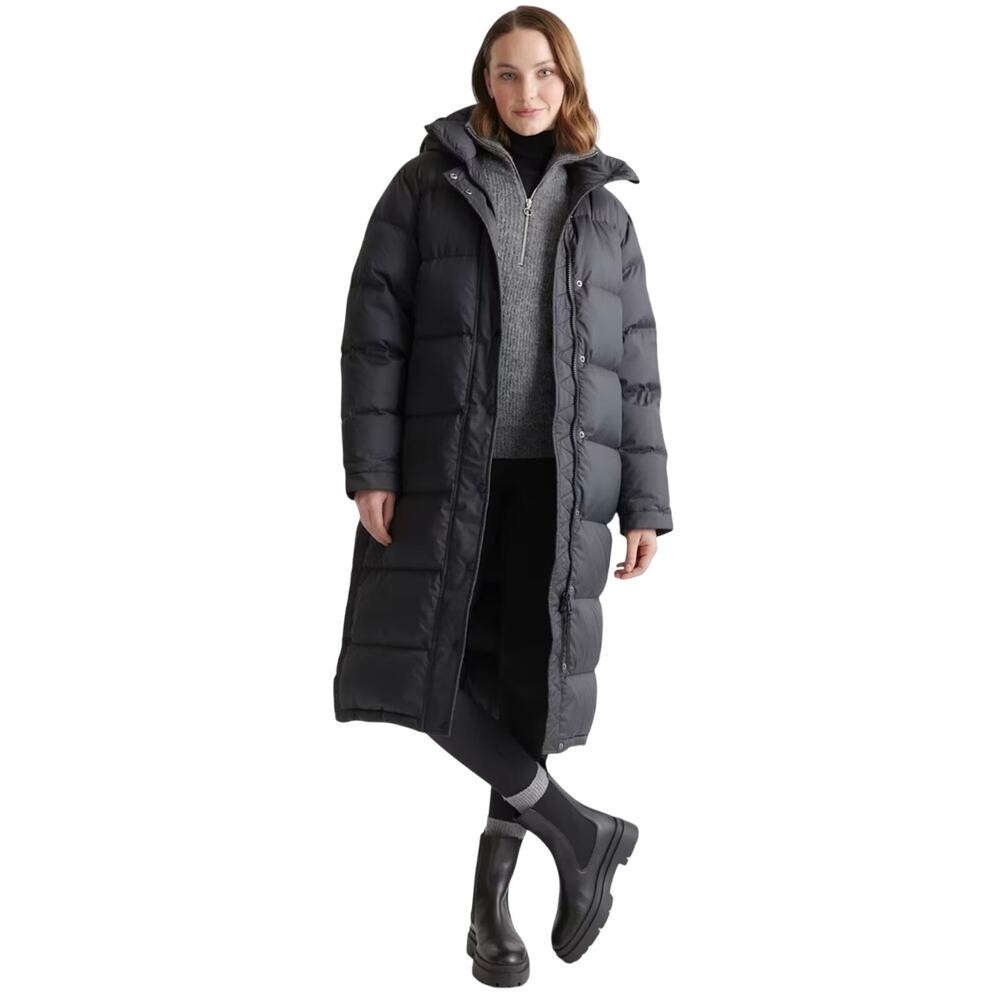 NWOT Quince Women's Large Responsible Down Long Puffer Jacket Hooded Black Luxe